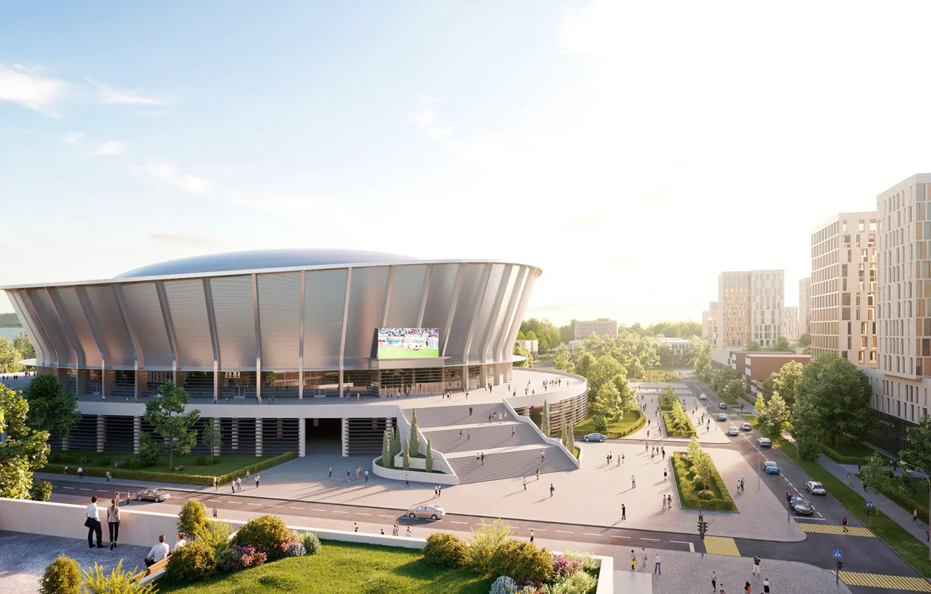 Photo wallpaper transport, street, people, building, The project of a multifunctional complex