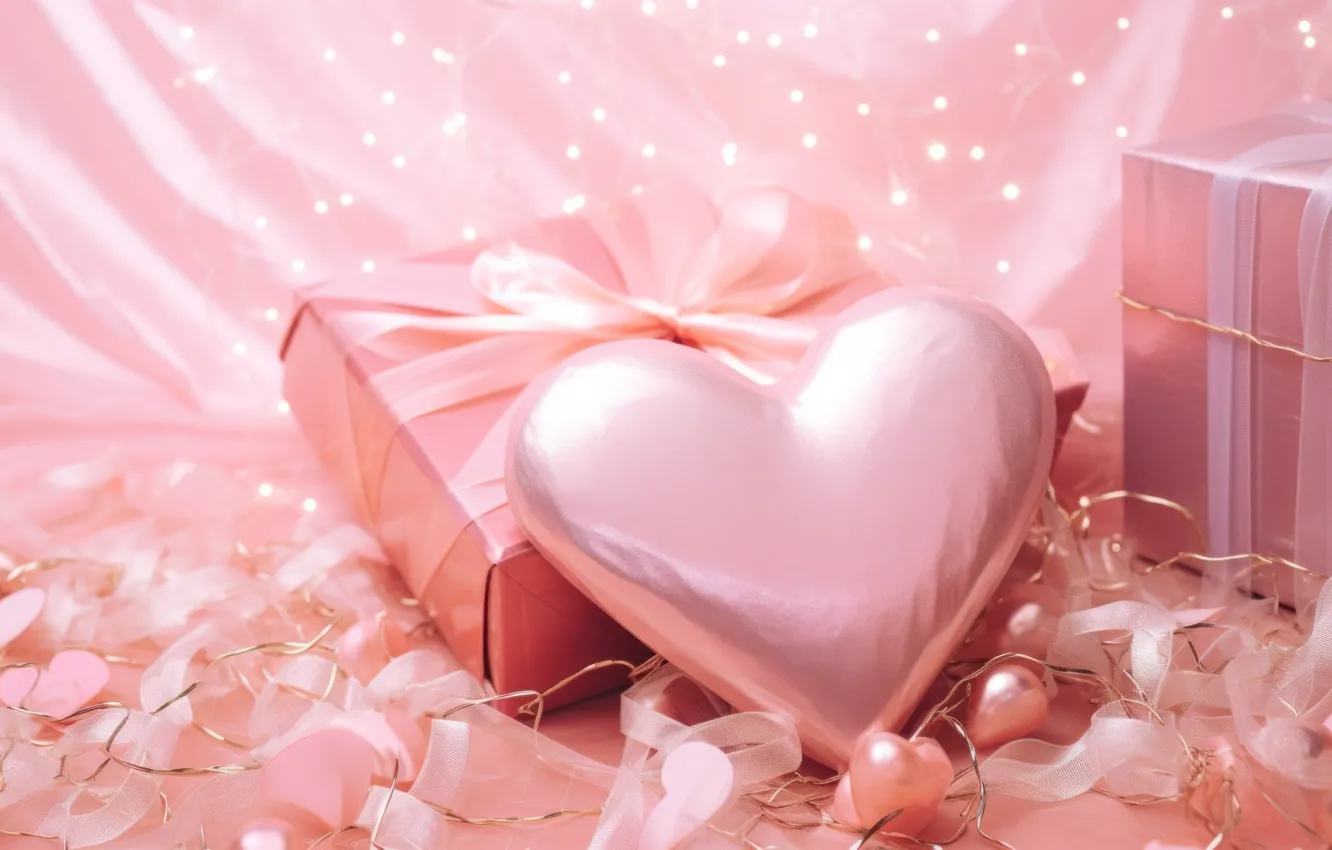 Photo wallpaper love, holiday, gift, wire, heart, Shine, lights, tape