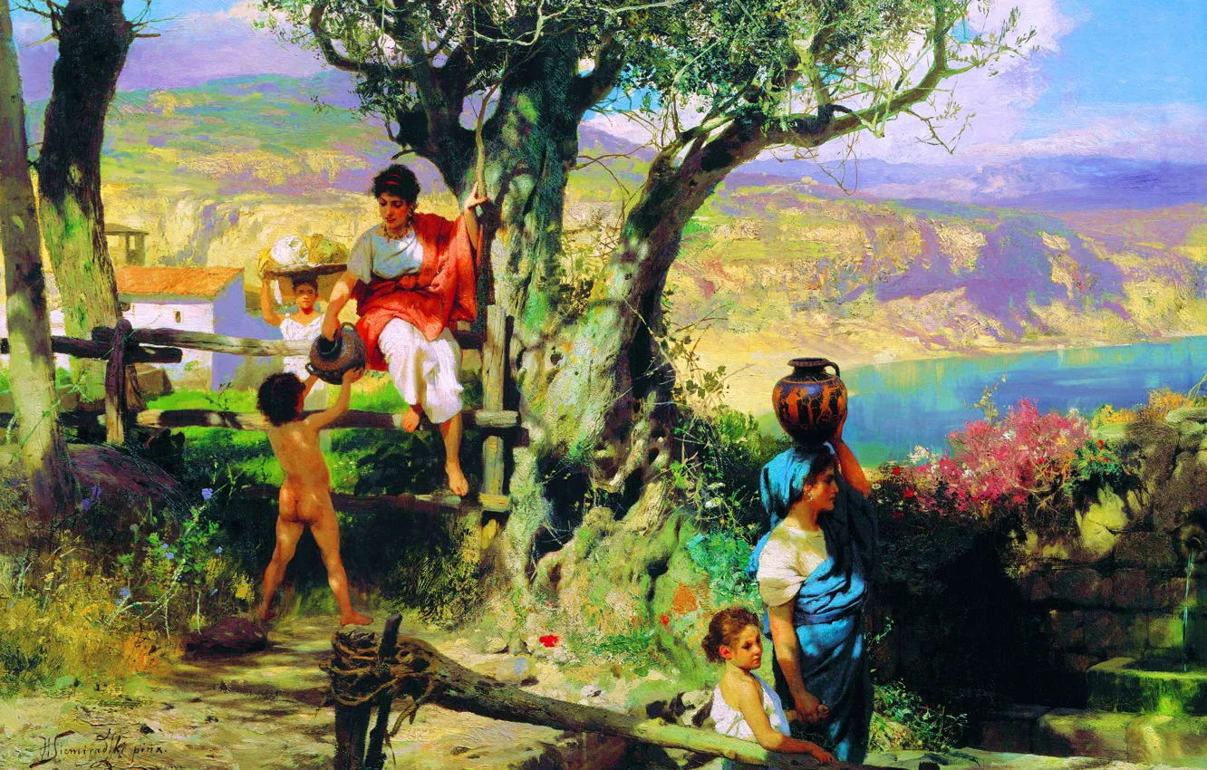 Photo wallpaper summer, landscape, children, woman