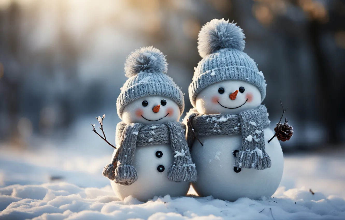 Photo wallpaper winter, snow, new year, Christmas, snowman, Christmas, night, winter