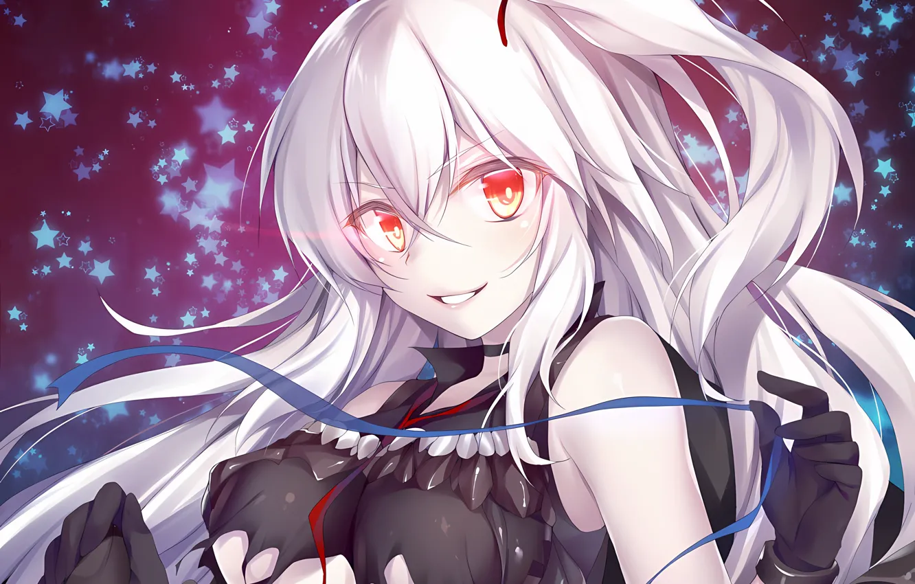 Photo wallpaper girl, sexy, long hair, boobs, anime, beautiful, red eyes, pretty