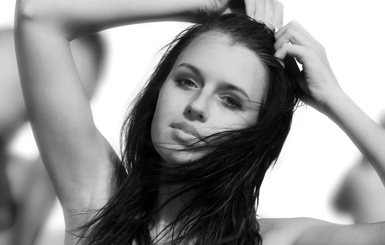 Photo wallpaper girl, the wind, black and white