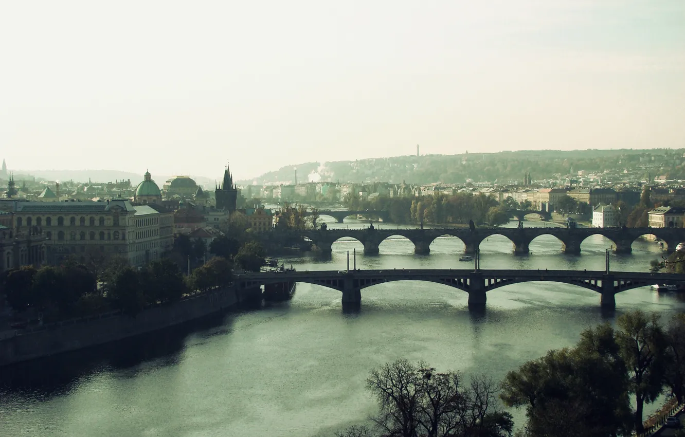 Photo wallpaper bridge, river, home