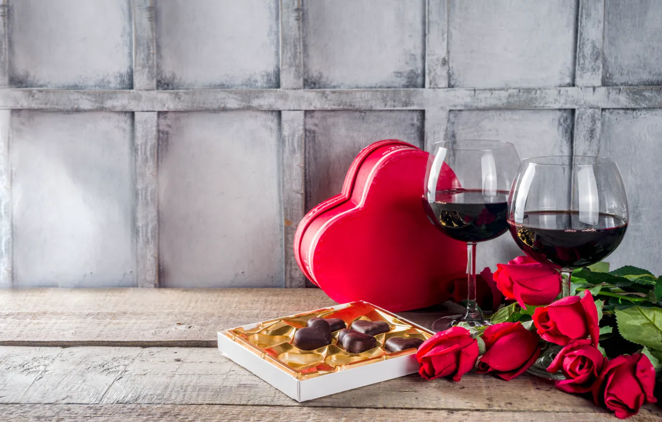 Photo wallpaper wine, red, chocolate, glasses, heart, Valentine's day, Bondarenko Rimma
