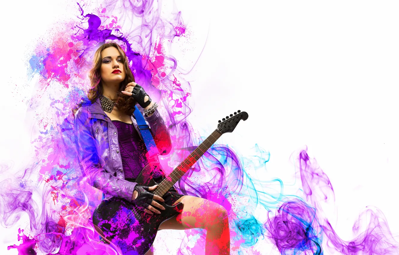 Photo wallpaper girl, music, guitar, rock