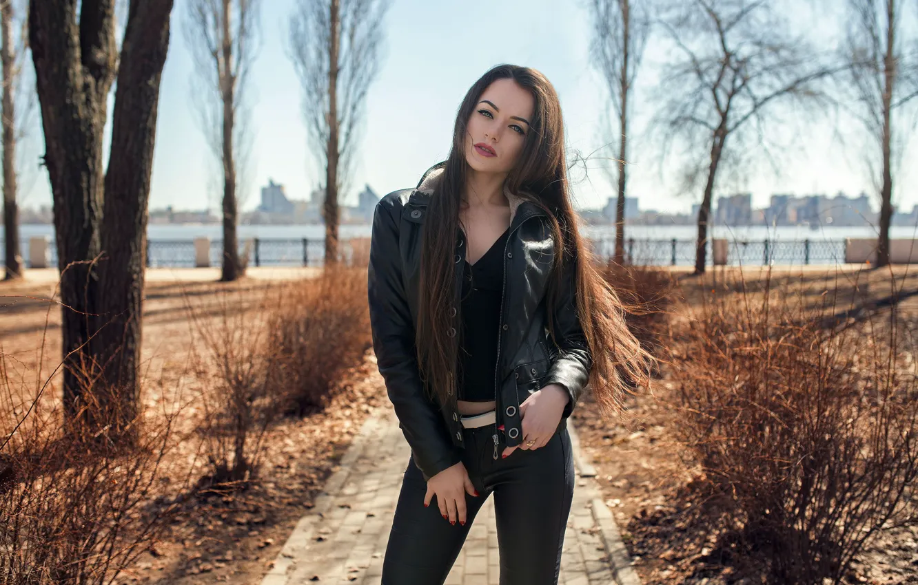 Photo wallpaper girl, long hair, trees, photo, photographer, blue eyes, park, model