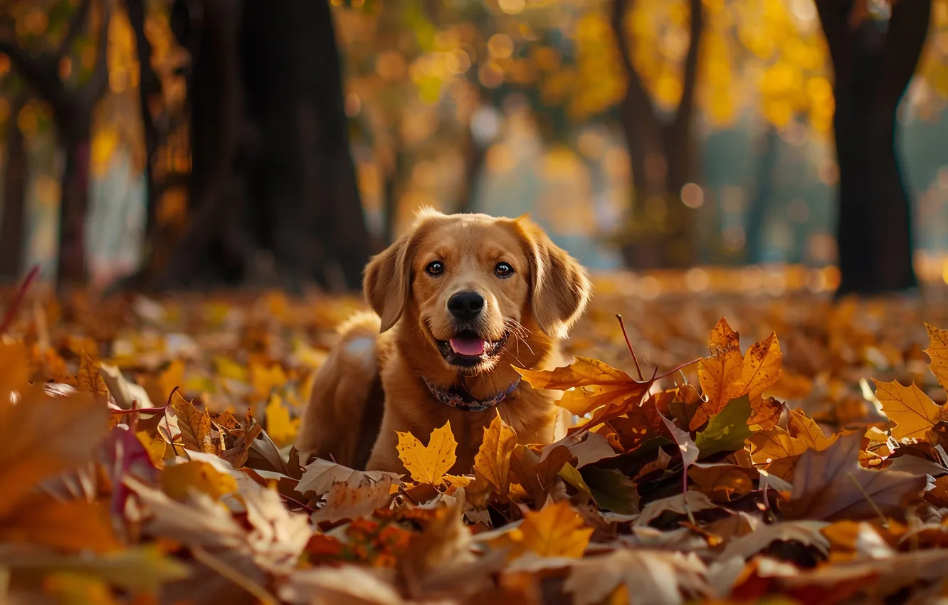 Photo wallpaper autumn, forest, language, look, trees, Park, glade, foliage