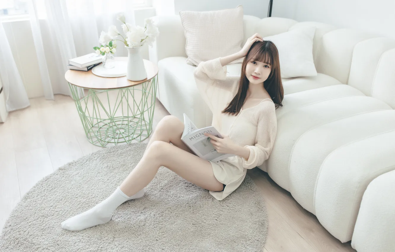 Photo wallpaper women, brunette, asian, indoors, casual, Ru Lin