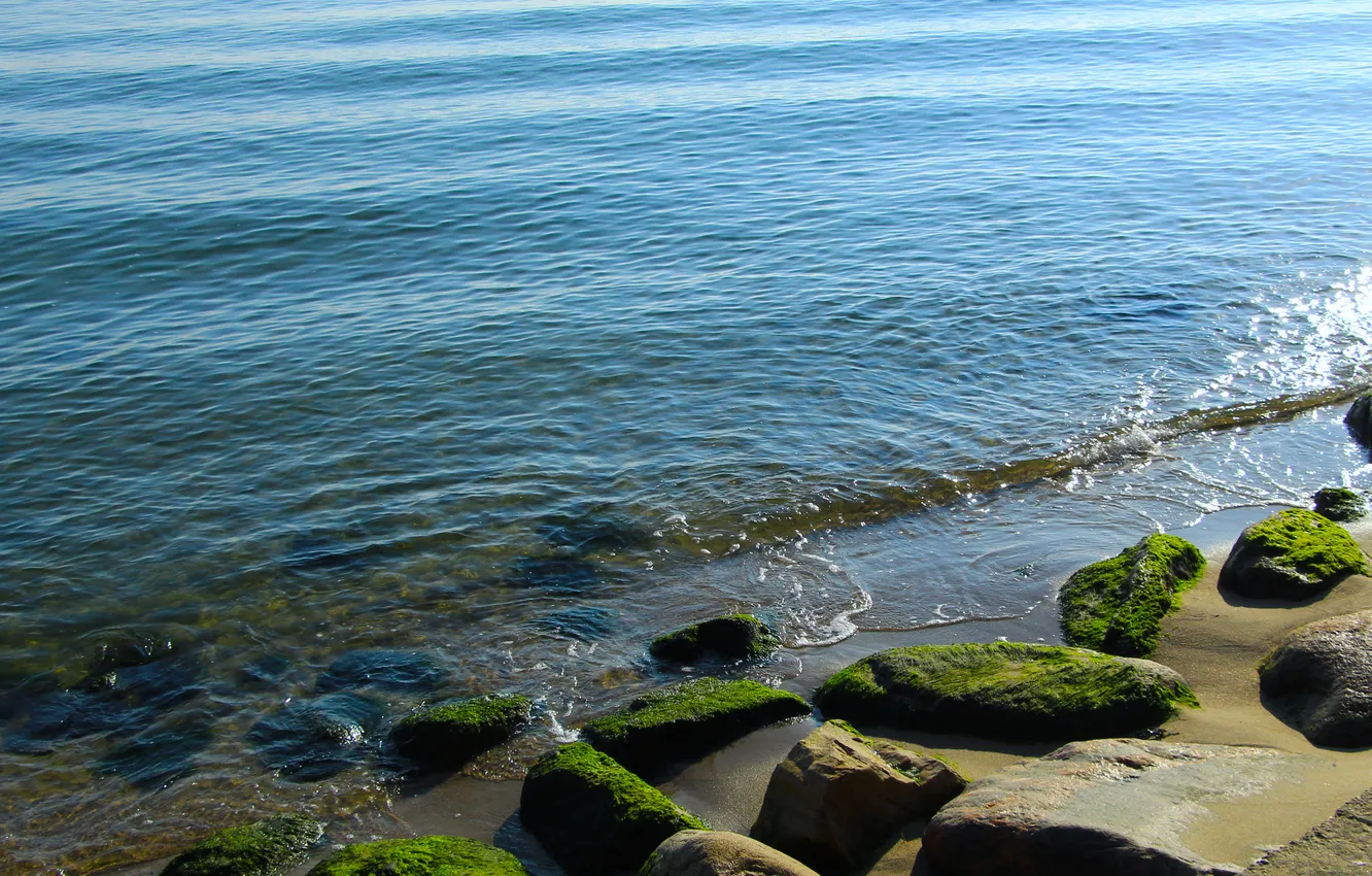 Photo wallpaper beach, sea, ocean, water, stones