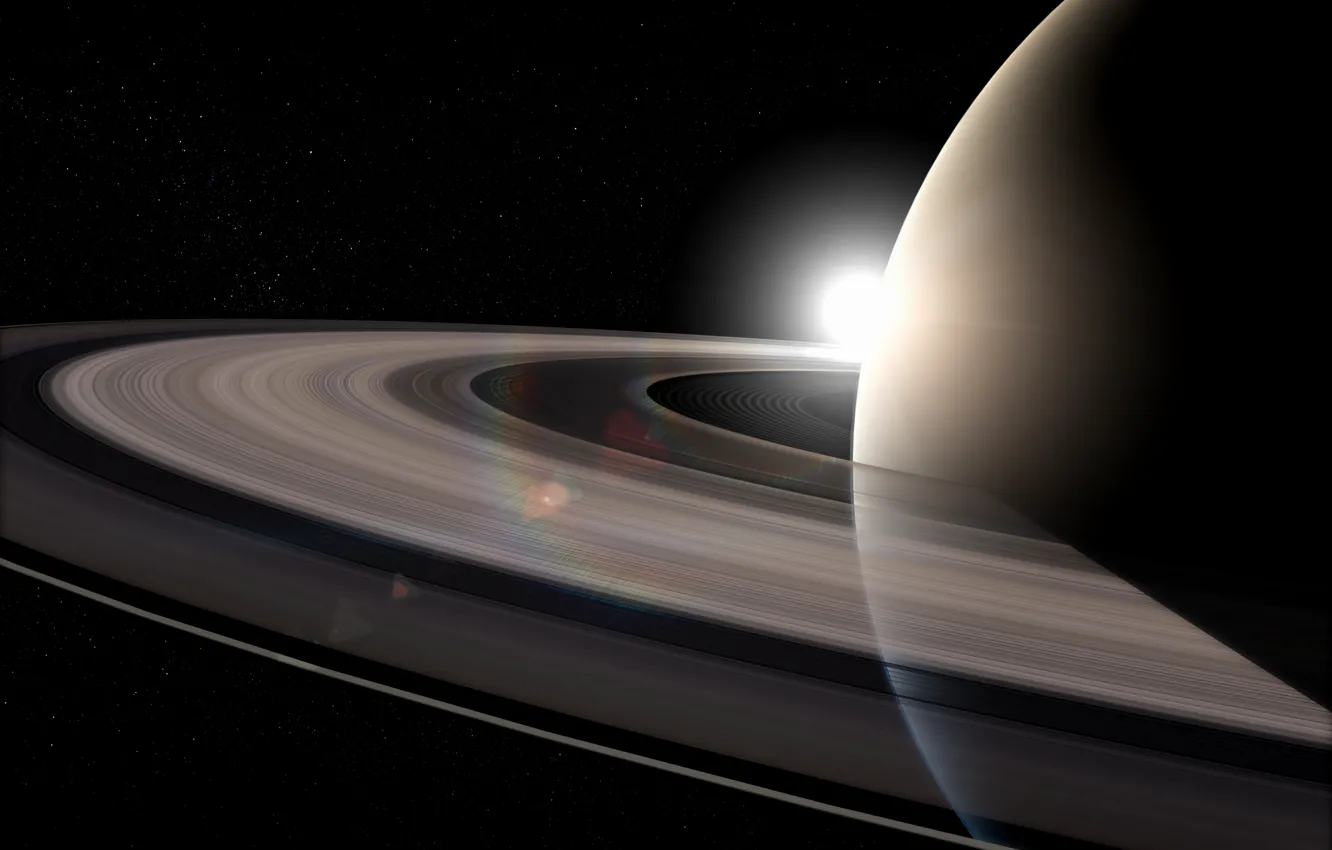 Photo wallpaper the sun, stars, Saturn, ring