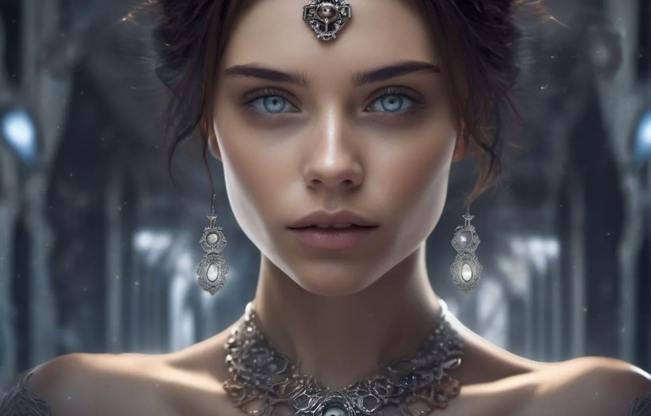 Photo wallpaper decoration, portrait, grey eyes, beautiful girl, digital art, digital art, artificial intelligence, Stable Diffusion