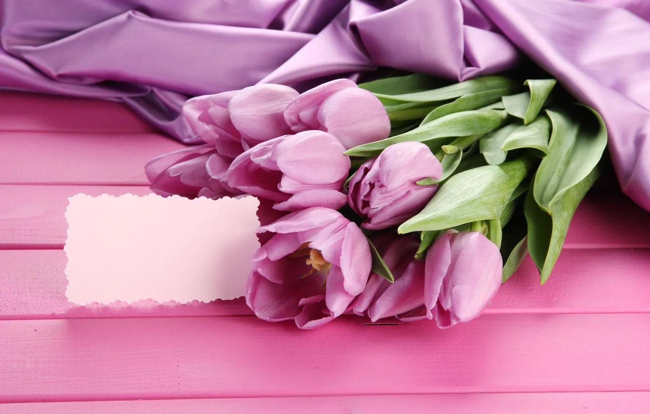 Photo wallpaper flowers, bouquet, tulips, pink, wood, pink, flowers, beautiful