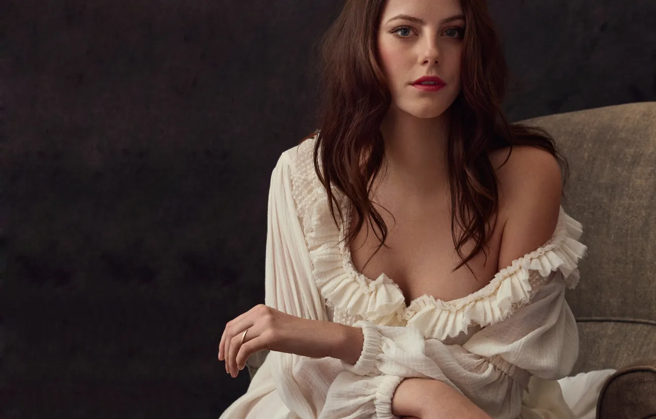 Photo wallpaper look, girl, actress, brown hair, attractive, Kaya Scodelario, Kaya Scodelario, sitting in the chair