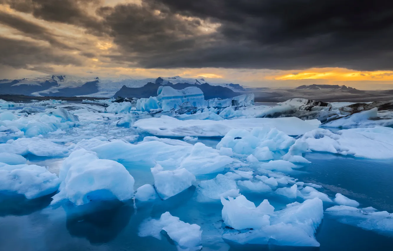 Photo wallpaper ice, winter, the sky, snow, mountains, clouds, rocks, glacier