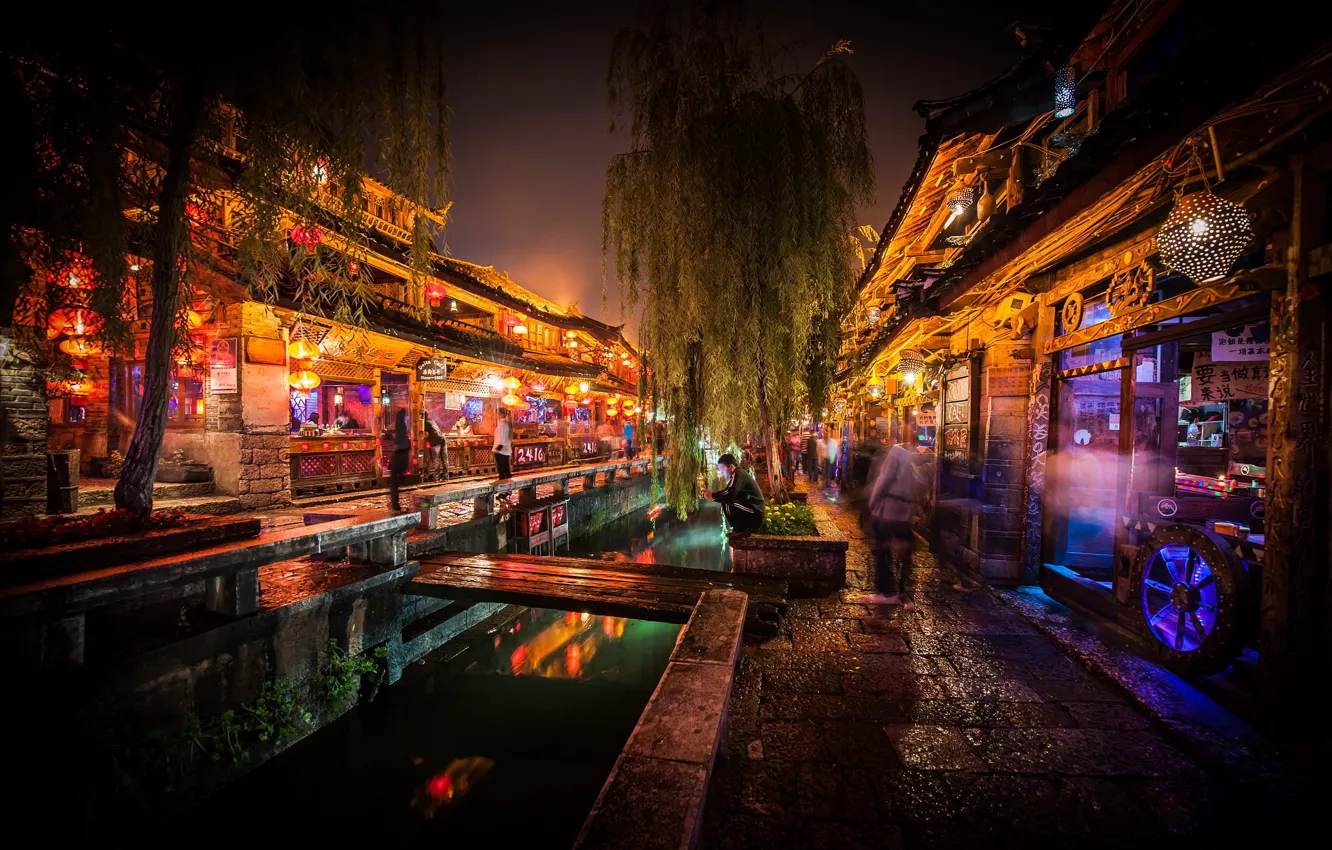 Photo wallpaper China, night, Lijiang, Old City