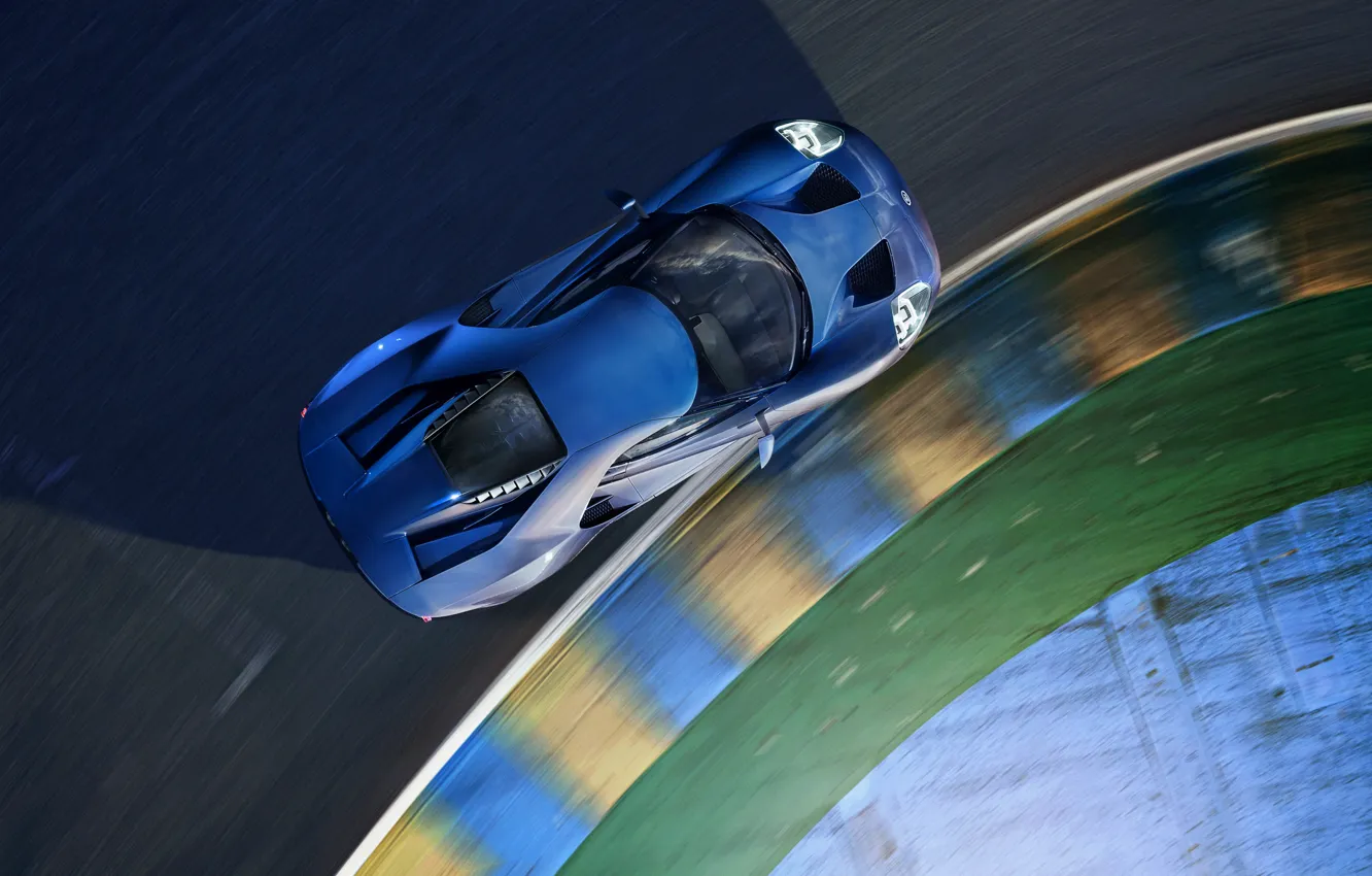Photo wallpaper machine, Ford, turn, supercar, supercar, blue, the view from the top