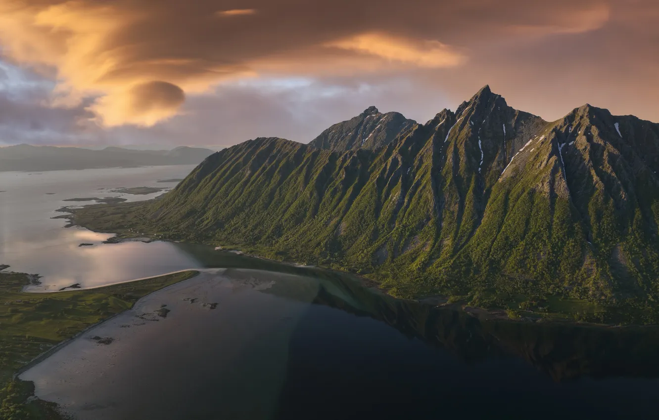 Photo wallpaper the sky, water, mountains, the evening