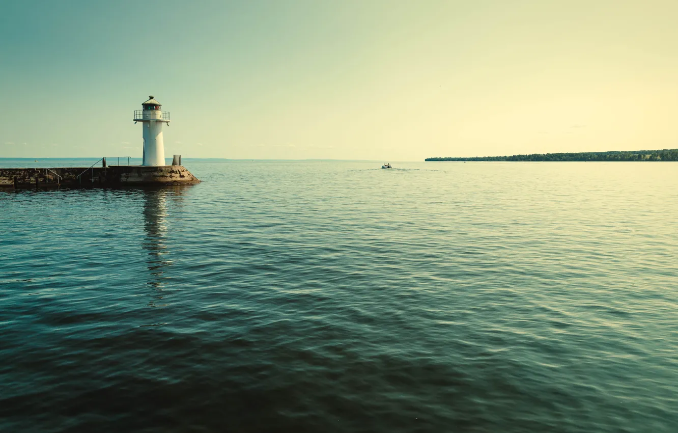 Photo wallpaper sea, boat, lighthouse, sea, boat, lighthouse