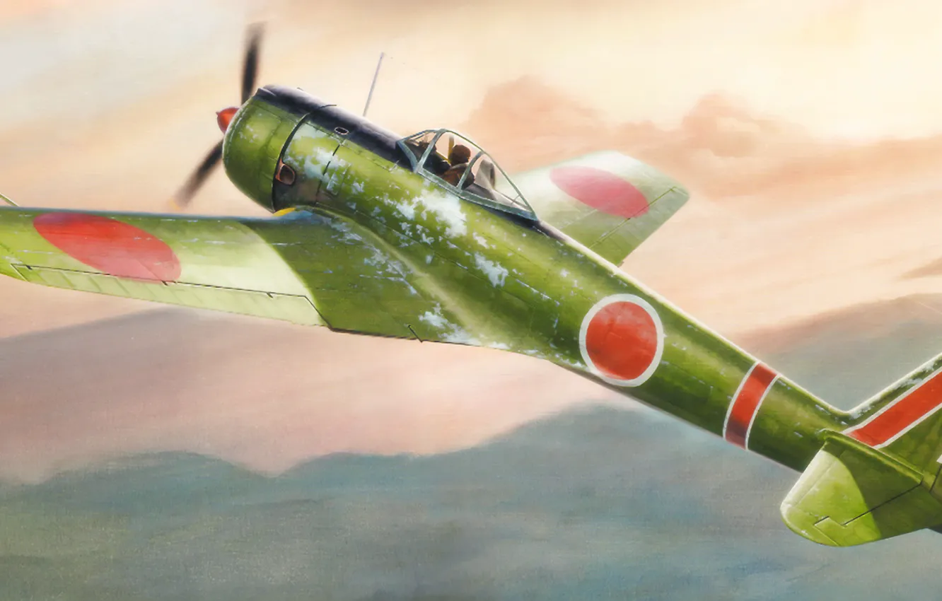Photo wallpaper war, art, airplane, painting, aviation, WW2, Nakajima Ki-43 Hayabusa "Oscar"