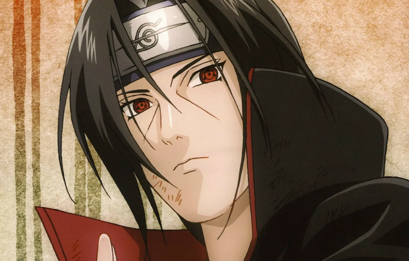 Photo wallpaper portrait, headband, Naruto, red eyes, sharingan, Akatsuki, Itachi uchiha