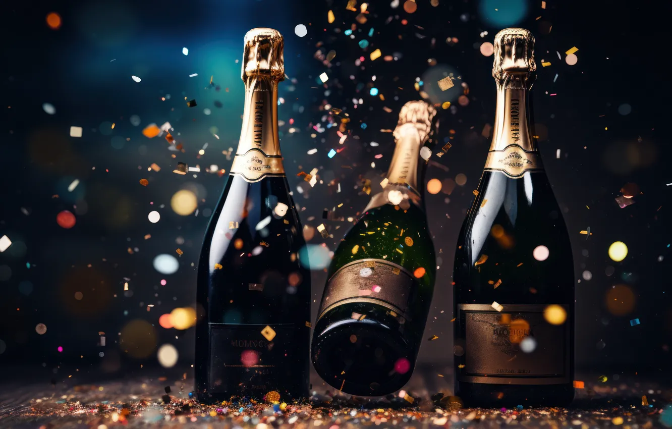 Photo wallpaper lights, holiday, wine, Shine, bottle, new year, Christmas, alcohol