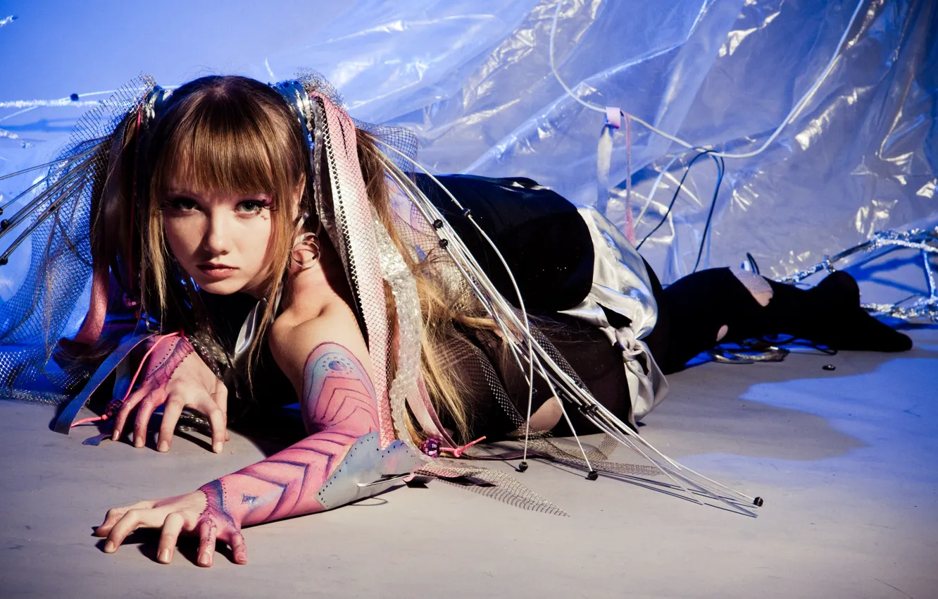 Photo wallpaper look, sweetheart, model, hands, beautiful, on the floor, Olesya Kharitonova, Olesya Kharitonova