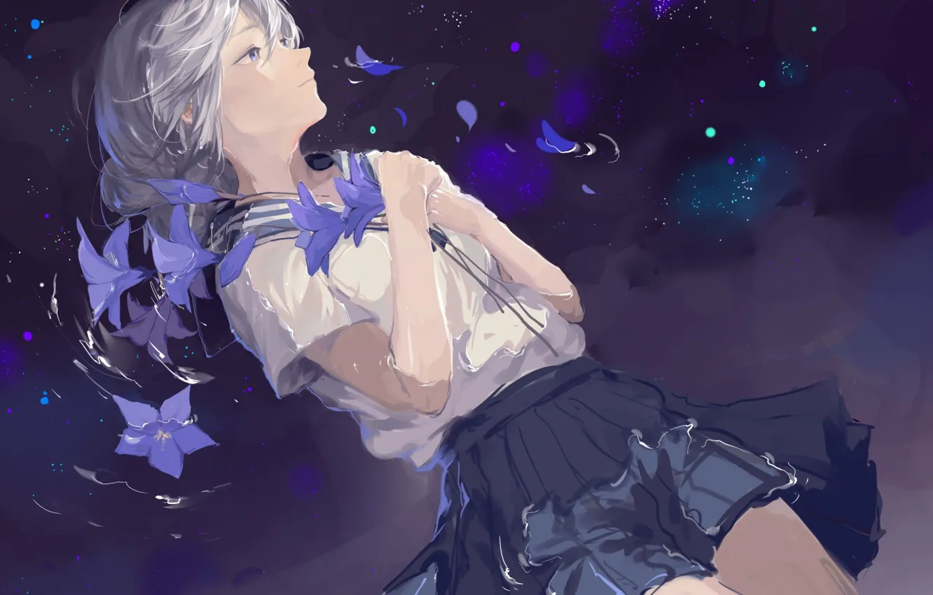 Photo wallpaper water, night, skirt, schoolgirl, bells