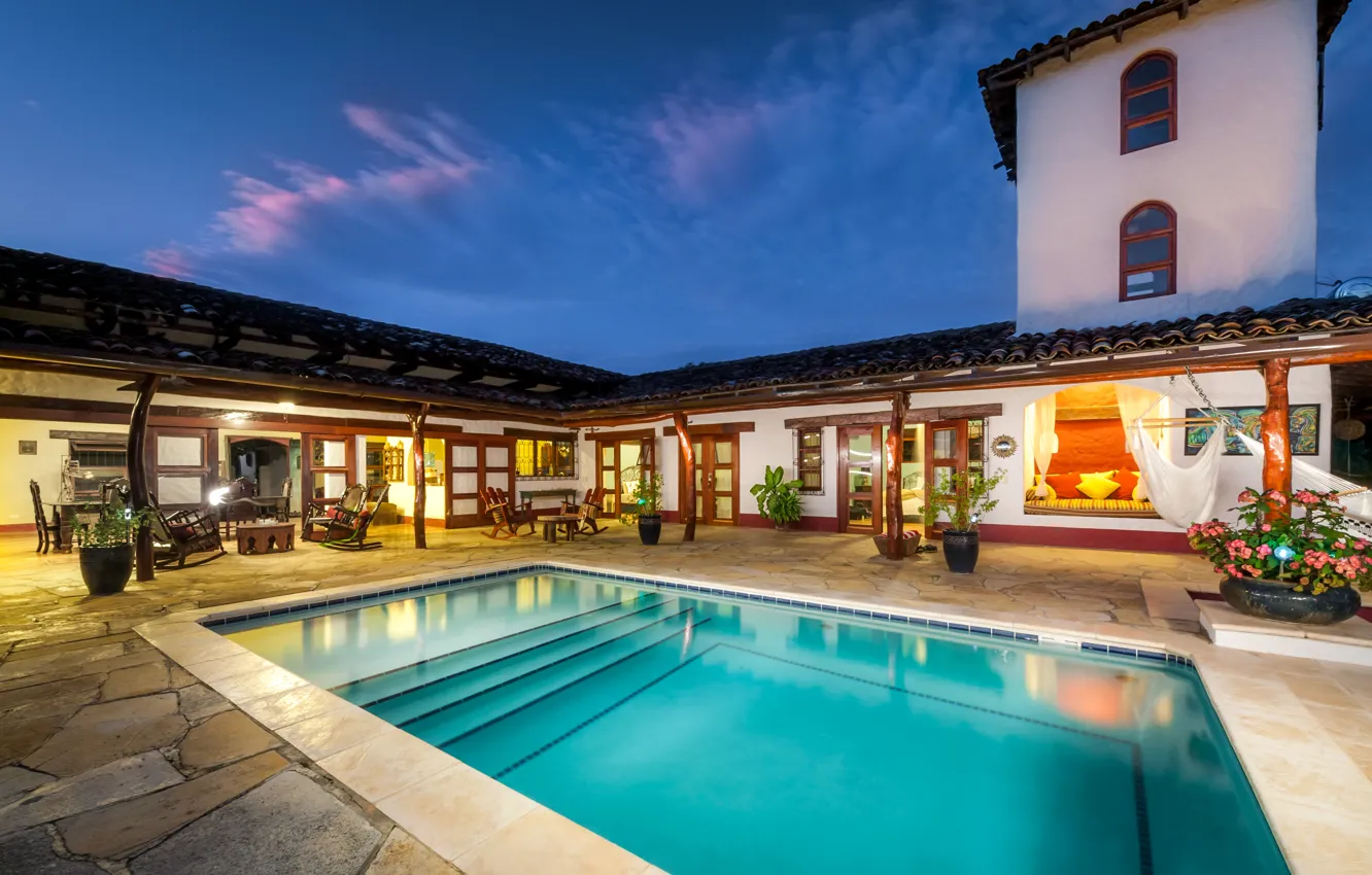 Photo wallpaper the evening, pool, Nicaragua, ., San Juan Del Sur, Rivas, colonial style, Hacienda Na Xamena