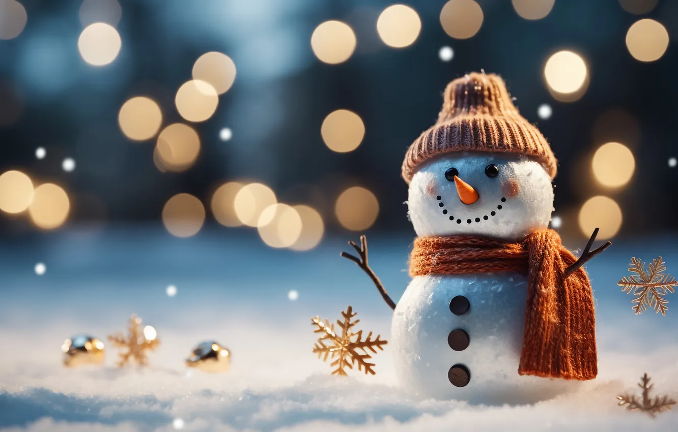 Photo wallpaper winter, snow, new year, Christmas, snowman, Christmas, winter, snow