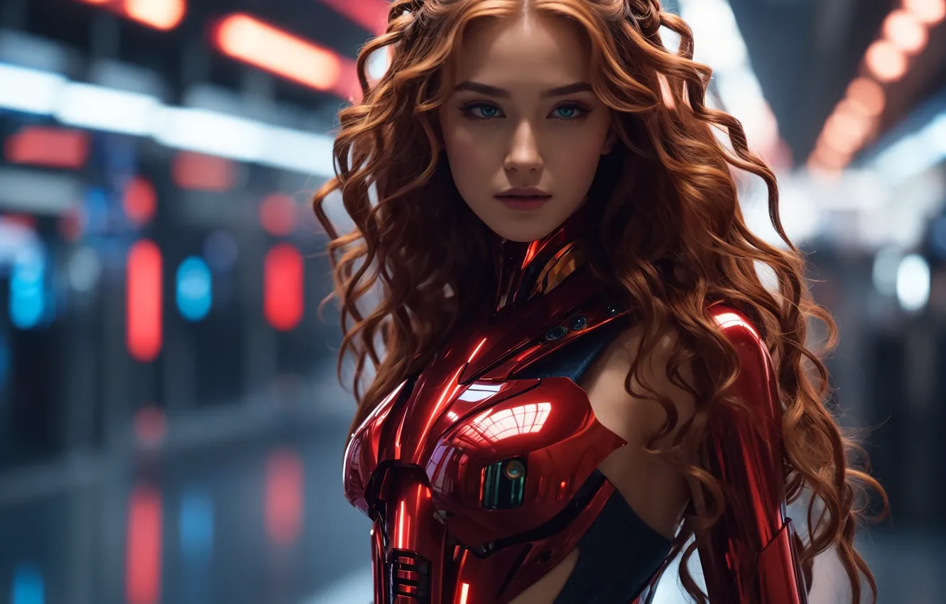 Photo wallpaper girl, hot, robot, AI Art, cybog, girl cybog