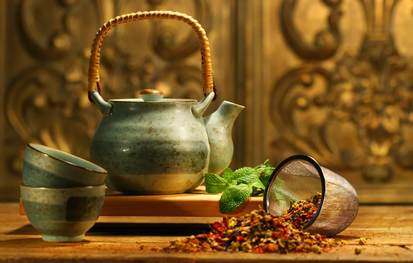 Photo wallpaper kettle, mint, aroma, supplements, Asian tea