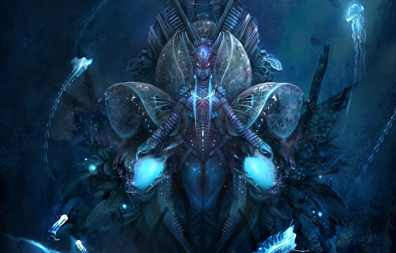 Photo wallpaper girl, fantasy, art, jellyfish, under water