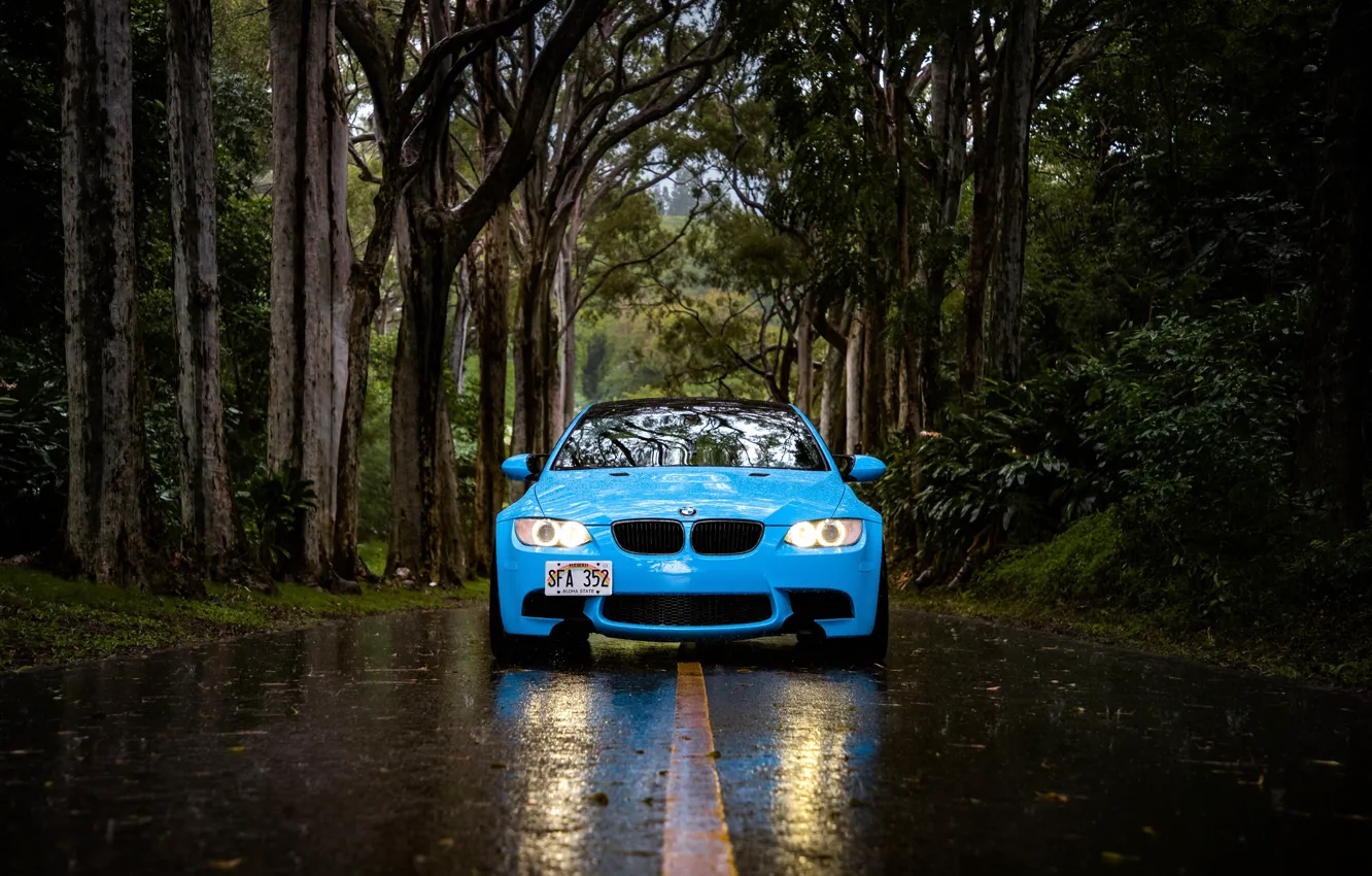 Photo wallpaper road, rain, BMW, BMW, Hawaii, blue, Hawaii