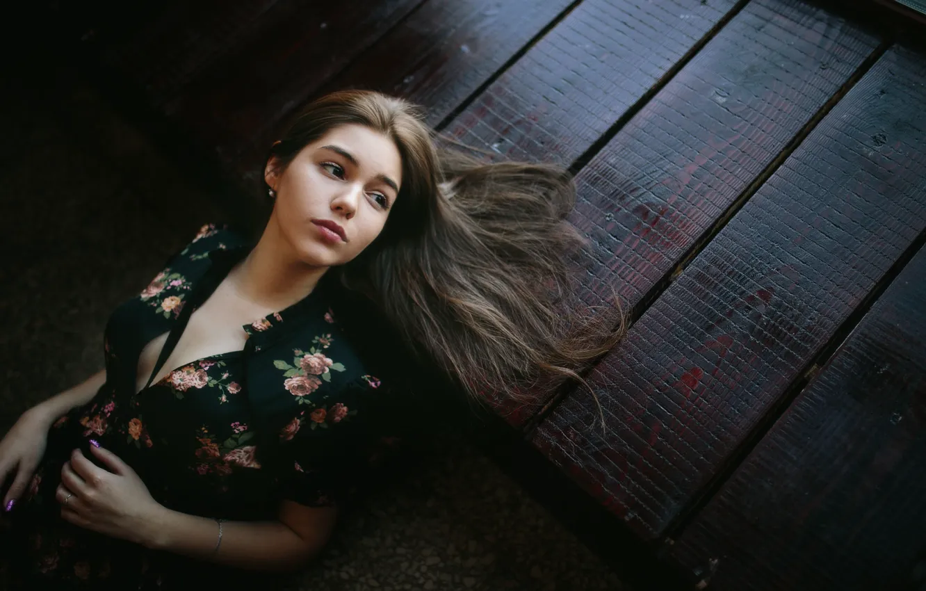 Photo wallpaper dress, beautiful, model, women, brunette, neckline, women indoors