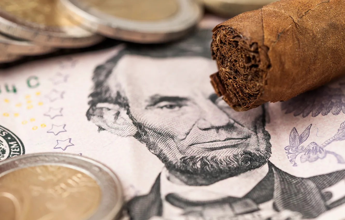 Photo wallpaper dollar, coins, bill, Cuban cigar