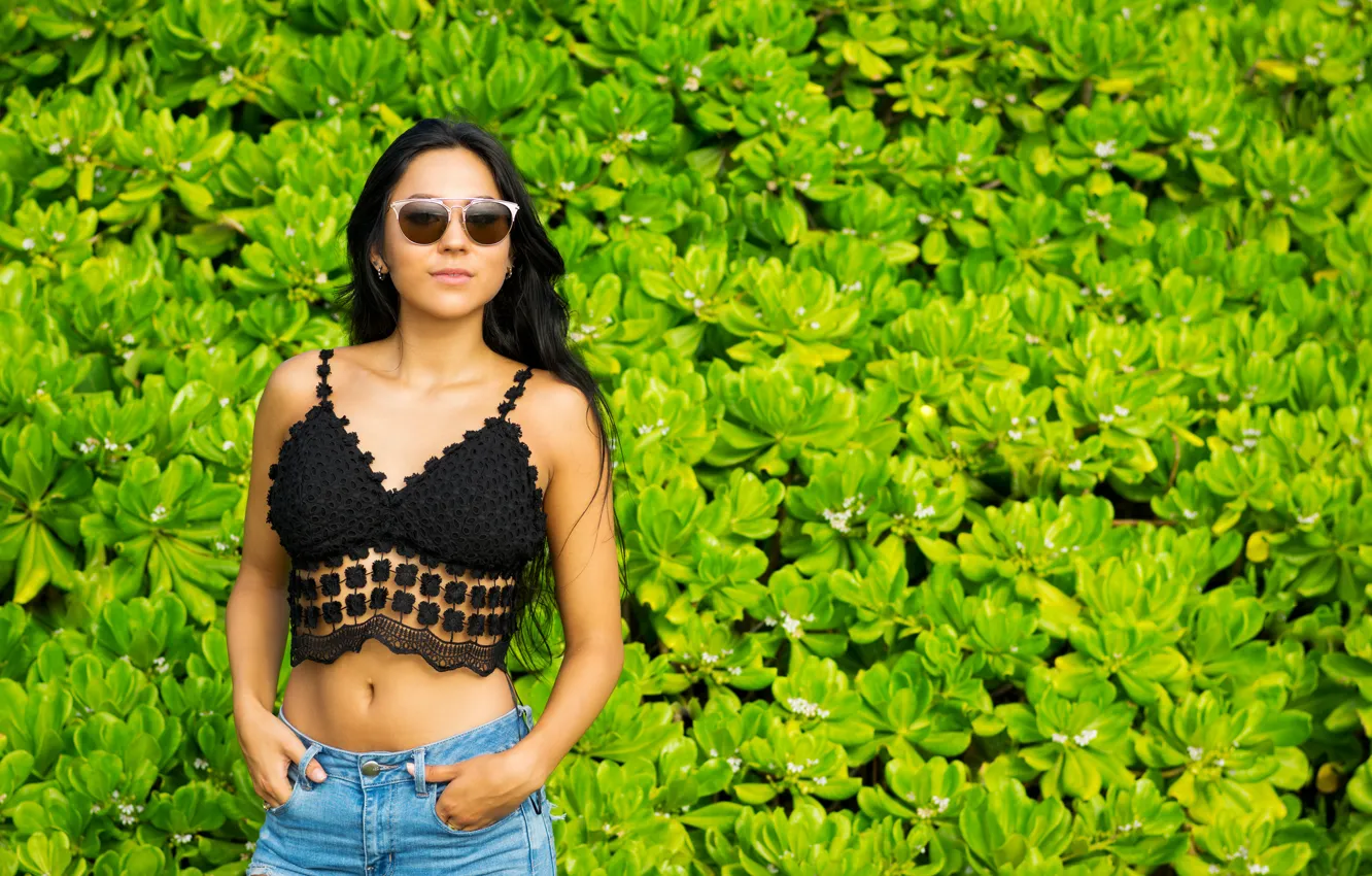 Photo wallpaper girl, style, background, glasses