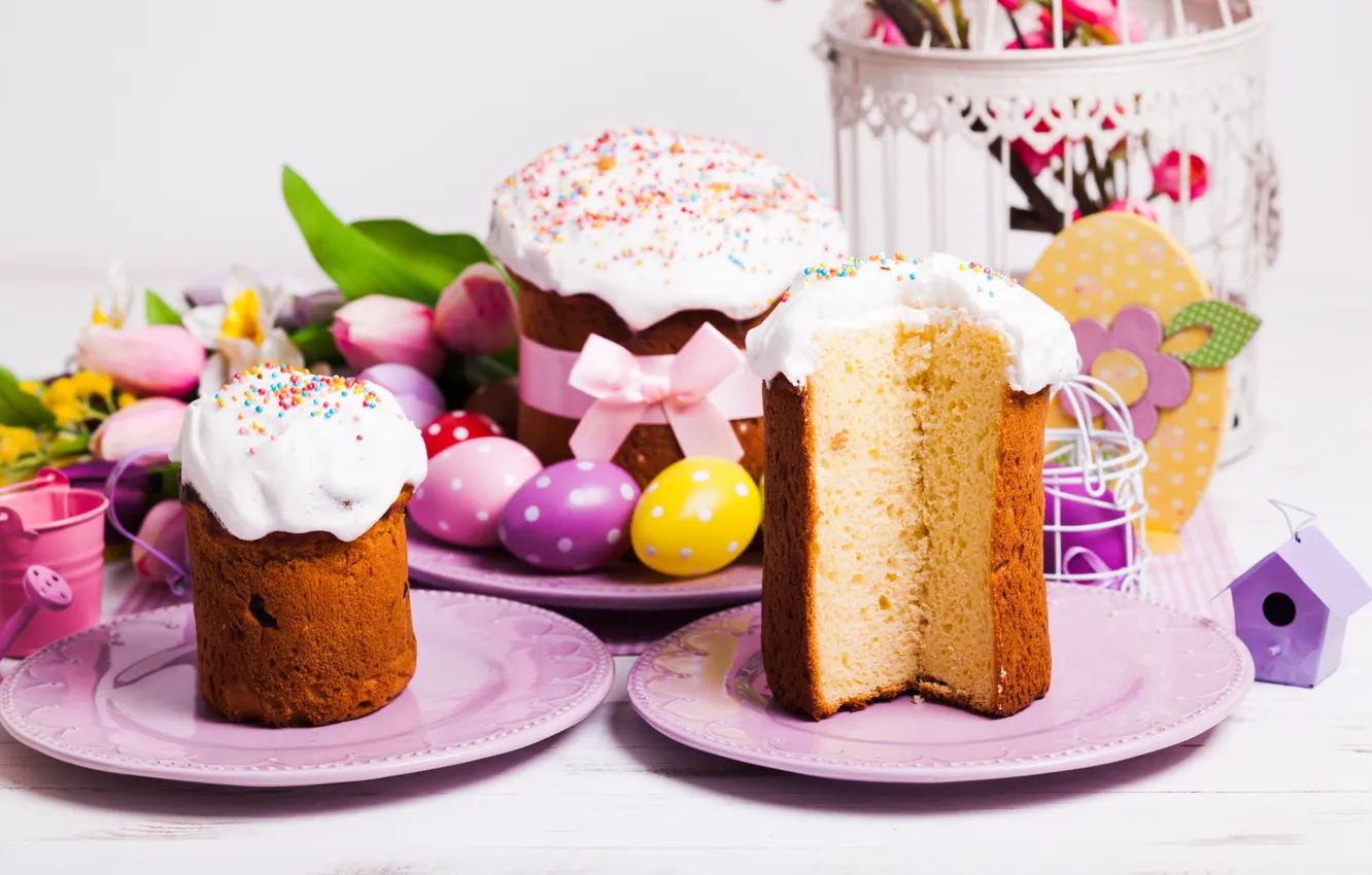 Photo wallpaper eggs, Easter, tulips, cake, cake, cakes, tulips, glaze