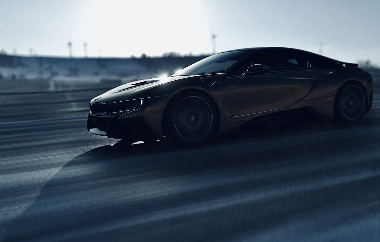 Photo wallpaper HDR, BMW, game, winter, speed, sunlight, UHD, i8