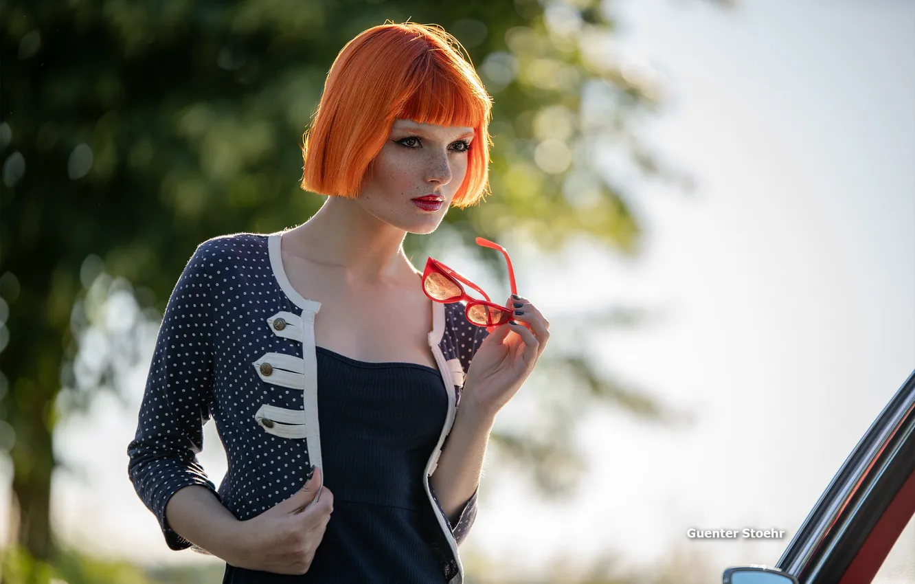 Photo wallpaper girl, the sun, trees, pose, model, portrait, makeup, dress