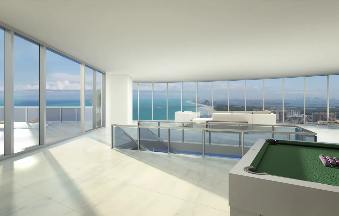 Photo wallpaper space, interior, Miami, Billiards, penthouse, Miami, terrace, living room