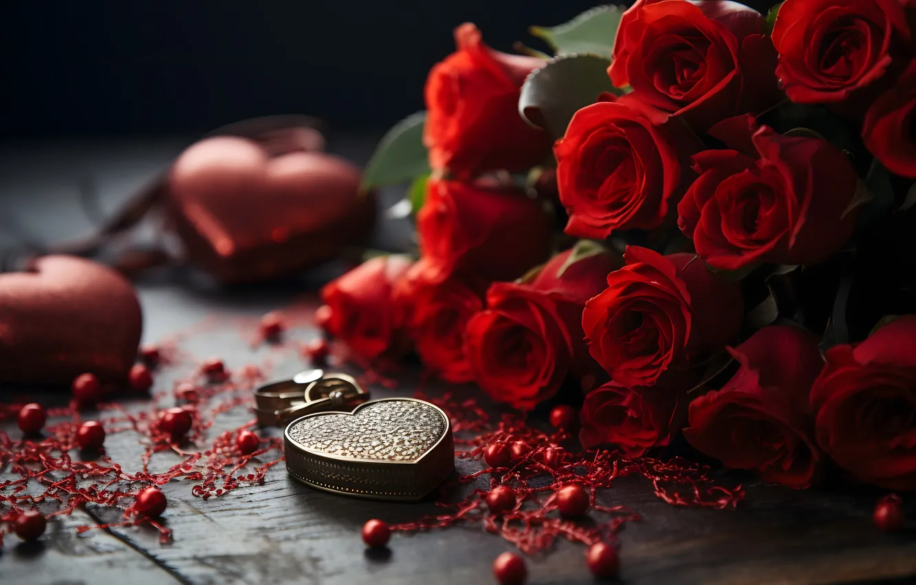 Photo wallpaper love, flowers, gift, romance, heart, roses, love, Valentine's day