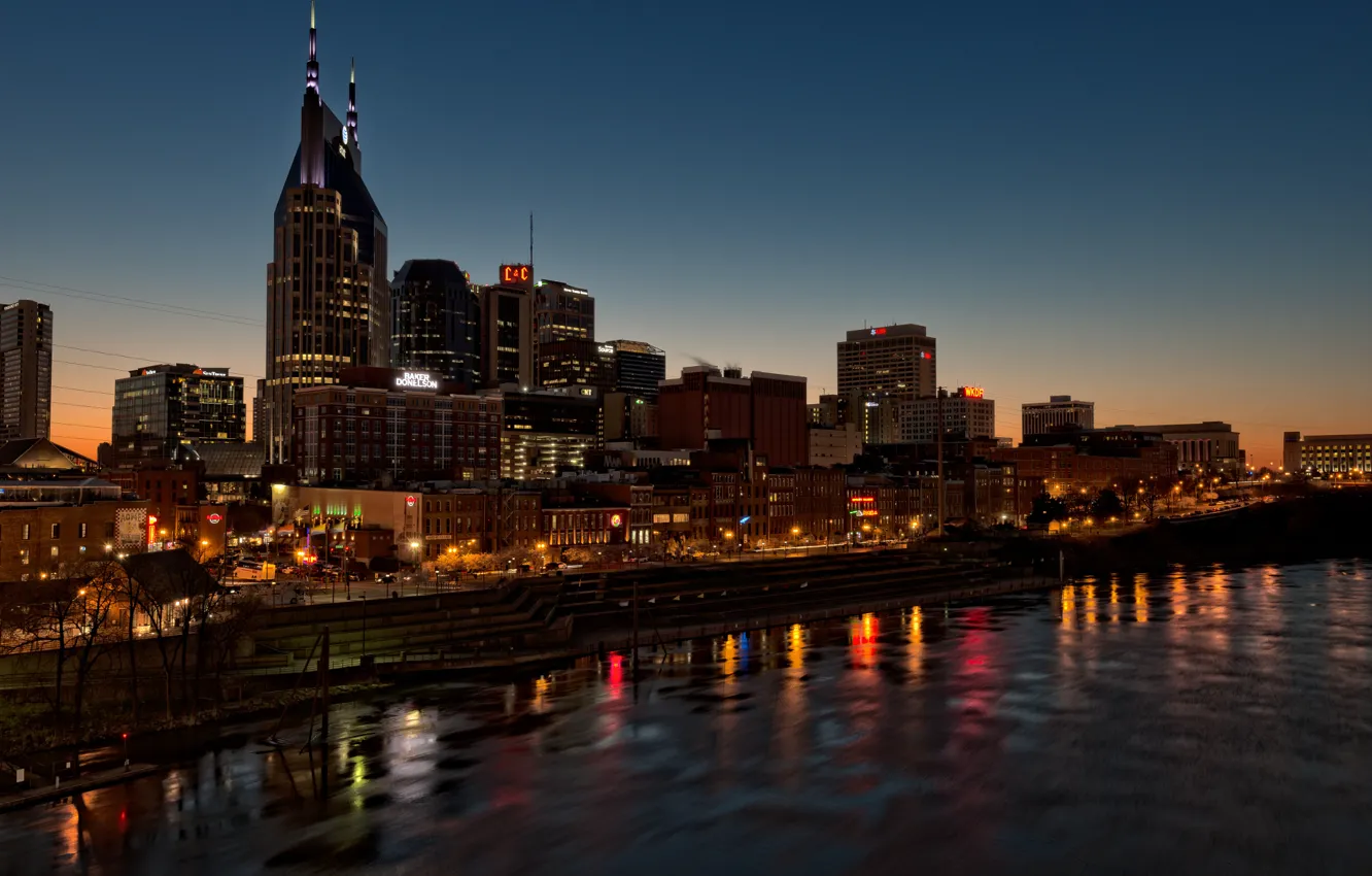 Photo wallpaper river, architecture, twilight, Nashville, Tn, Nashville