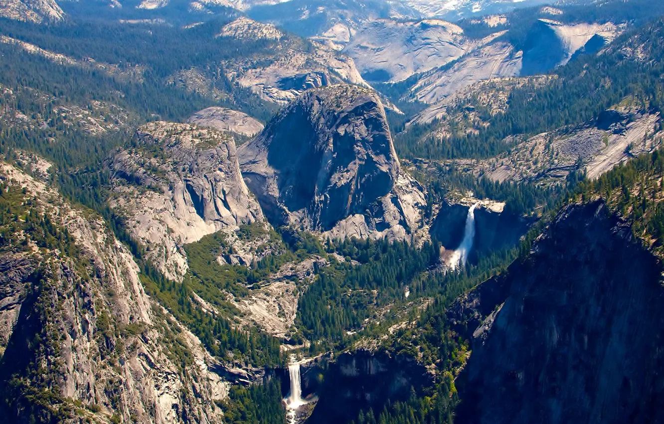 Photo wallpaper the sky, trees, mountains, nature, waterfall