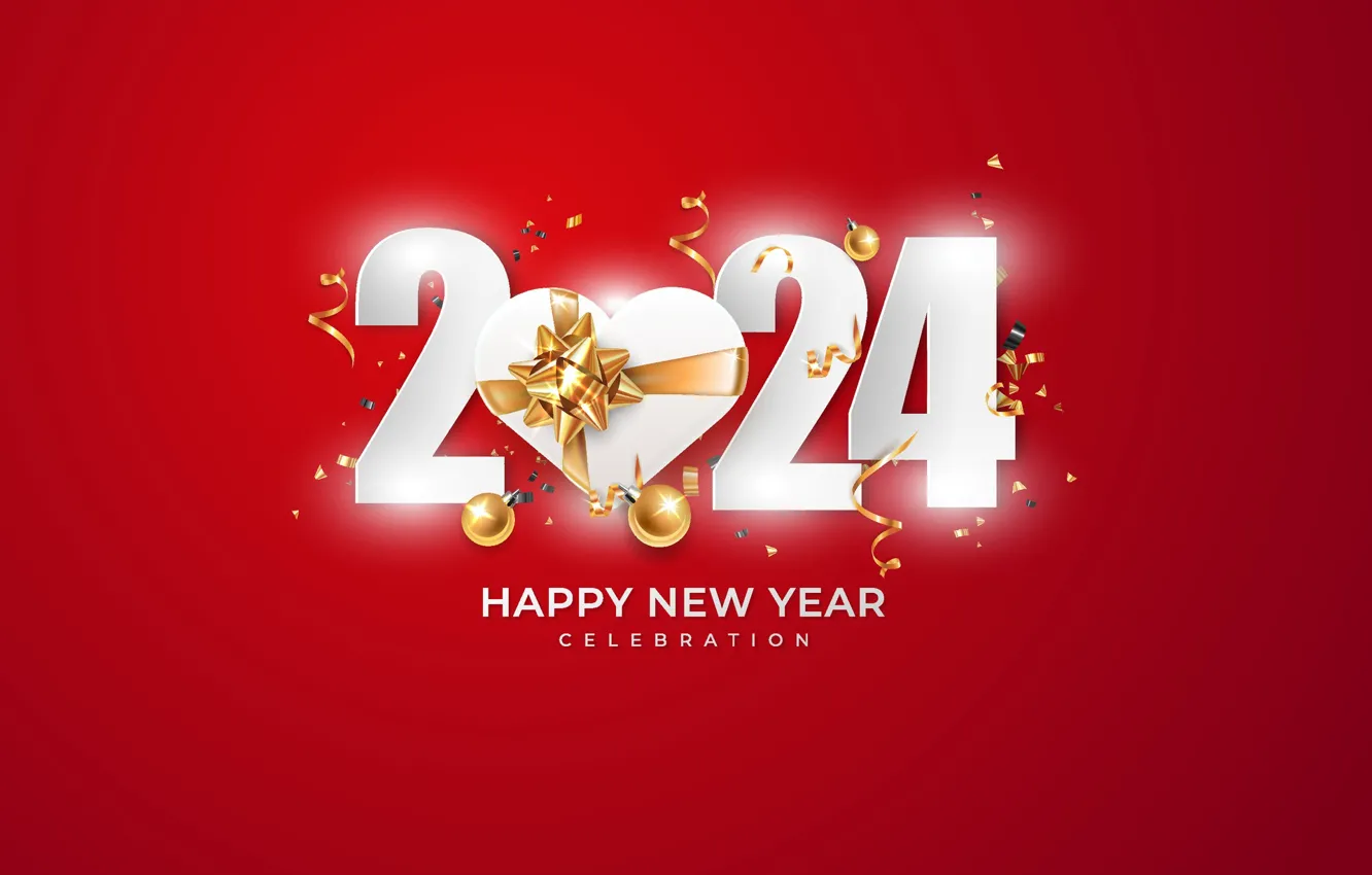 Photo wallpaper balls, heart, new year, glow, figures, hearts, white, serpentine
