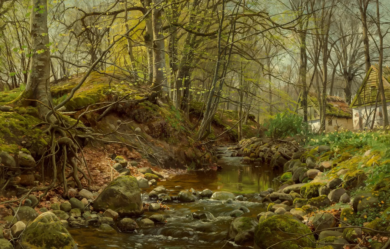 Photo wallpaper 1905, Danish painter, Forest stream, Peter Merk Of Menstad, Peder Mørk Mønsted, Danish realist painter, …