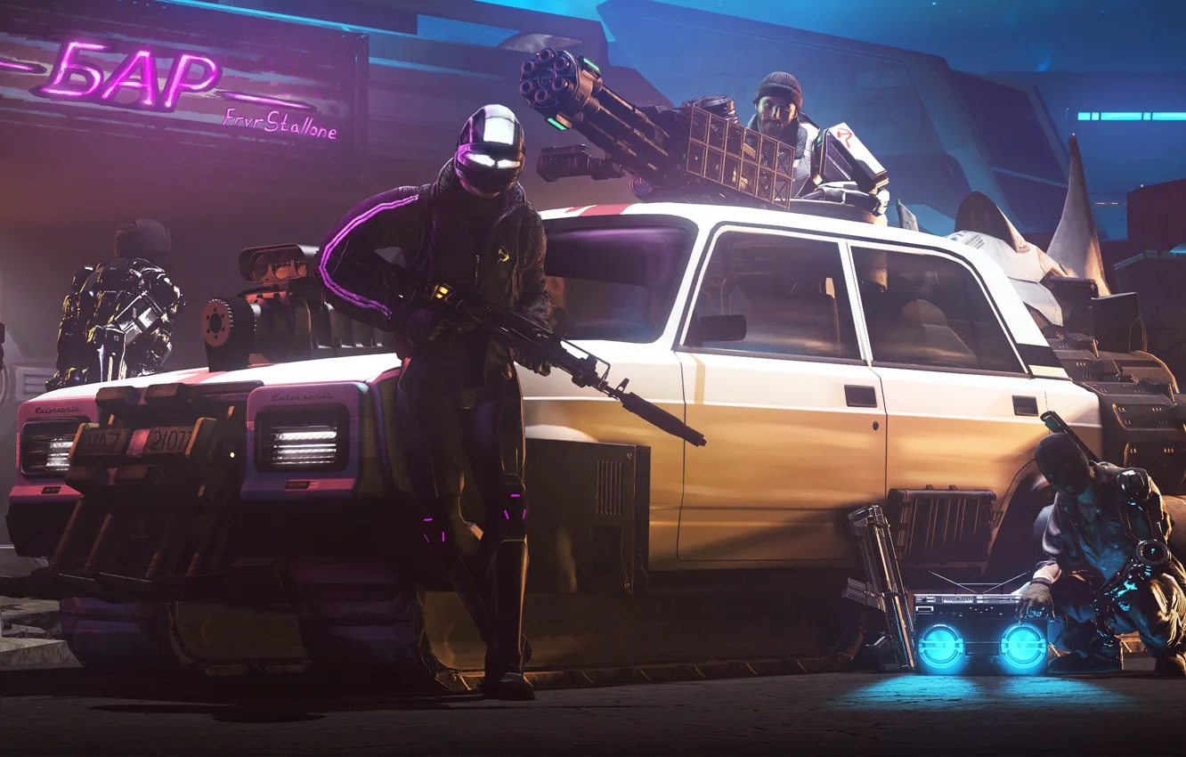Photo wallpaper bar, the bandits, car, gang, Scum