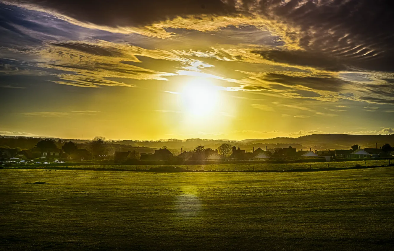 Photo wallpaper field, landscape, sunset