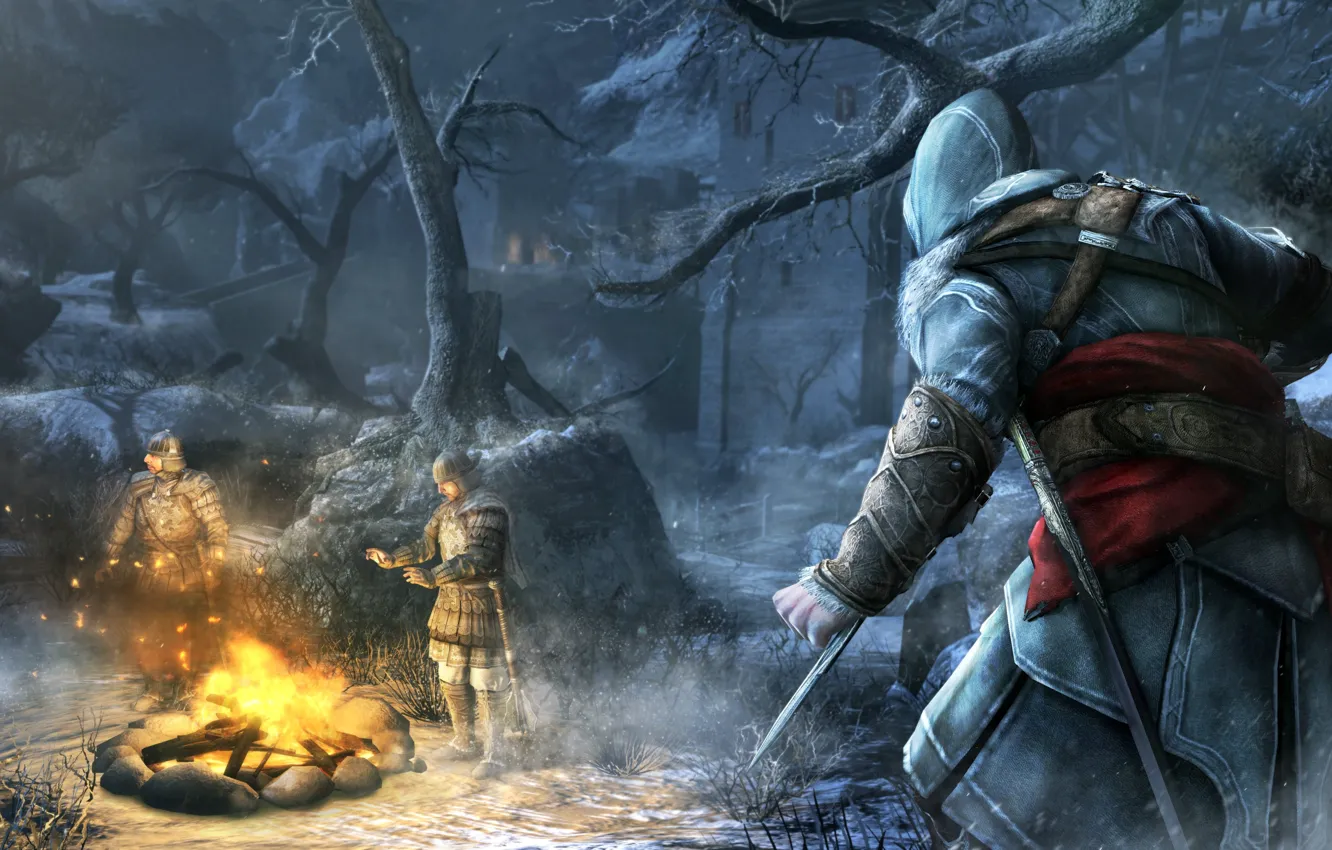 Photo wallpaper snow, blade, Assassin's Creed, Revelations, Ezio, guards