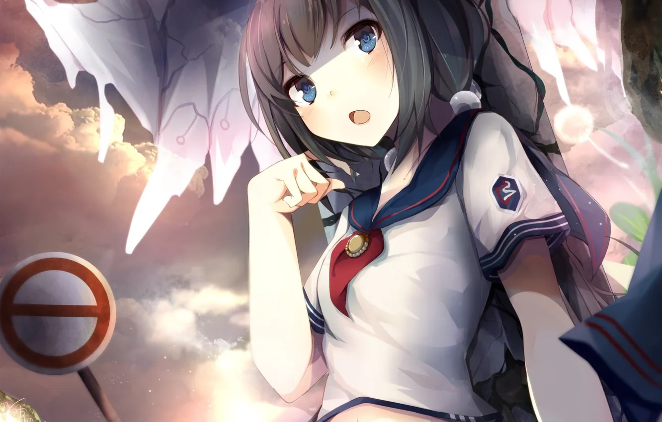 Photo wallpaper the sky, girl, clouds, sign, surprise, anime, art, form
