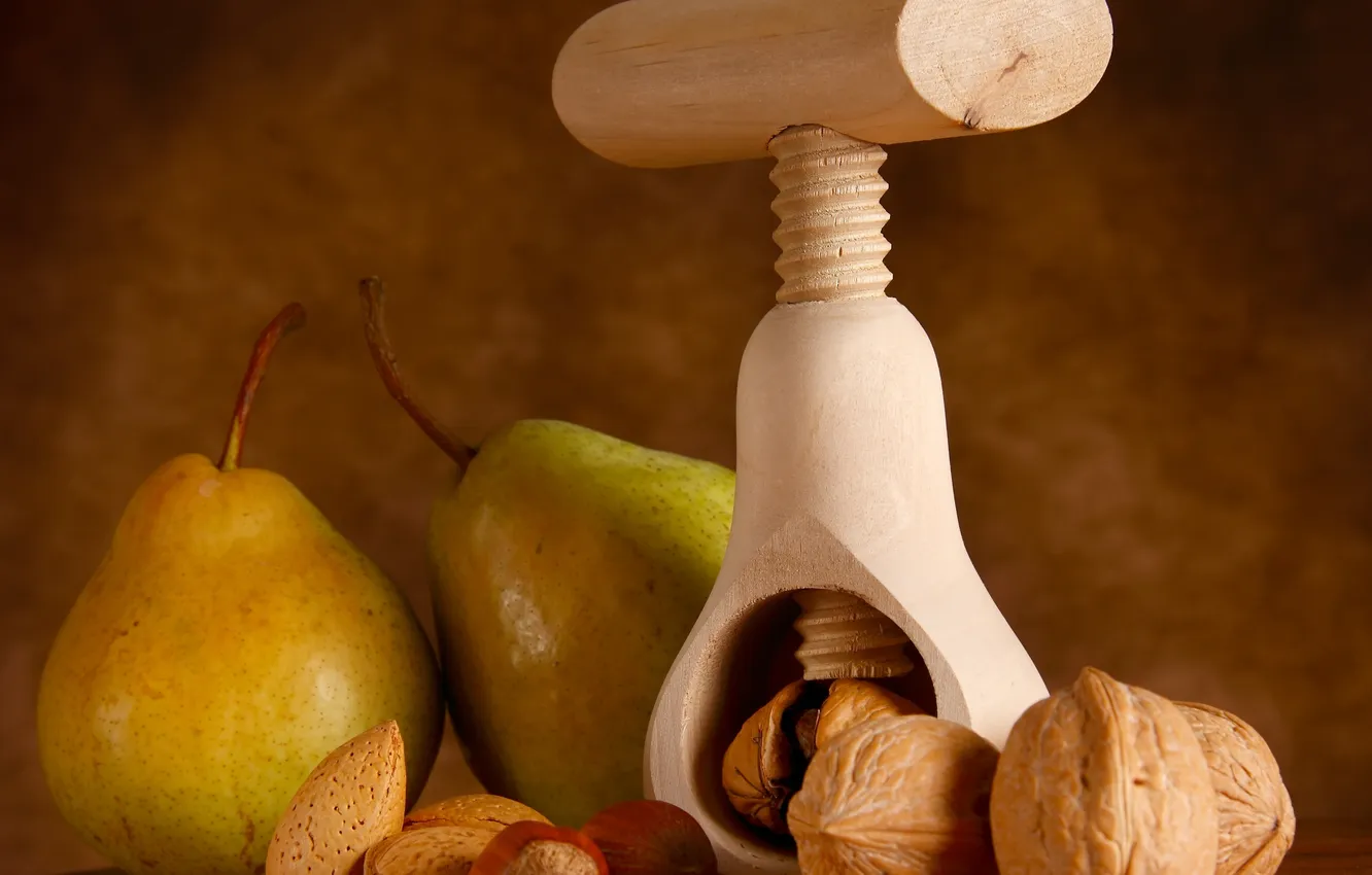 Photo wallpaper fruit, nuts, pear, nuts, fruits, pears
